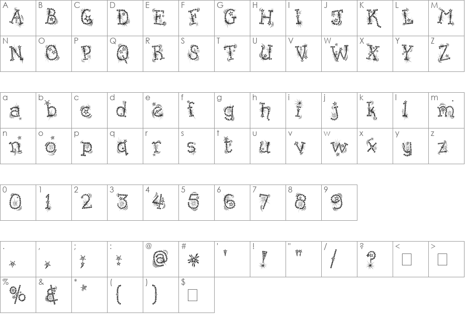 Kingthings Flashbang font character map preview