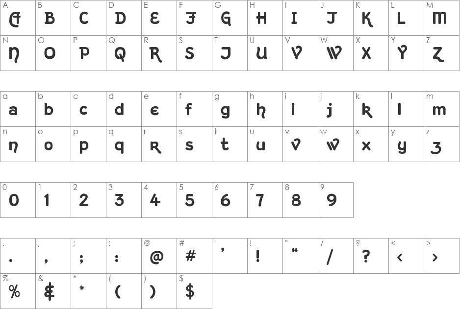 Kingthings Hand font character map preview