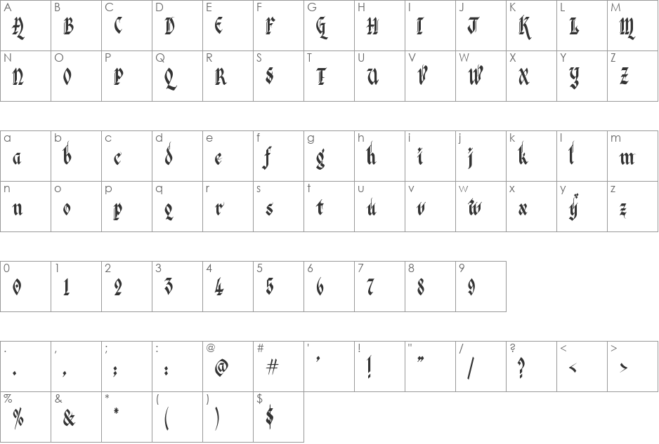 Kingthings Italique font character map preview