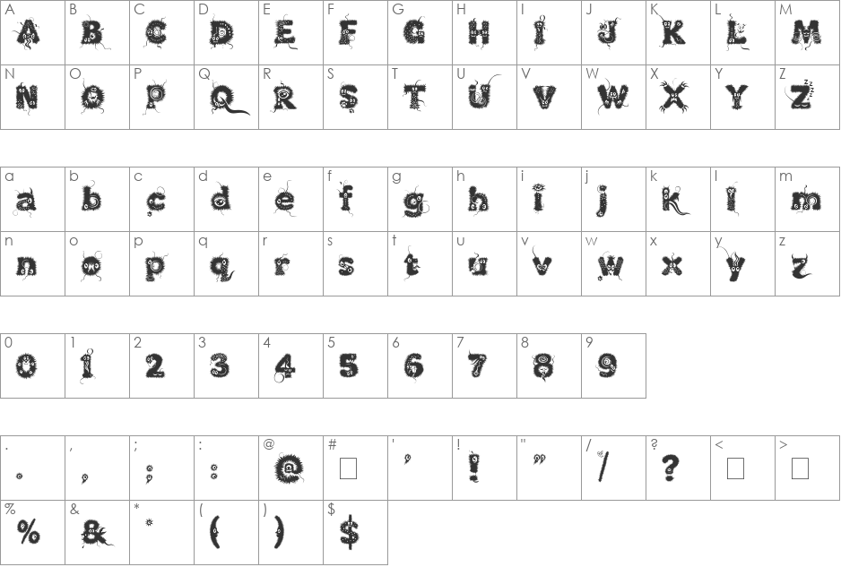 Kingthings Lupine font character map preview