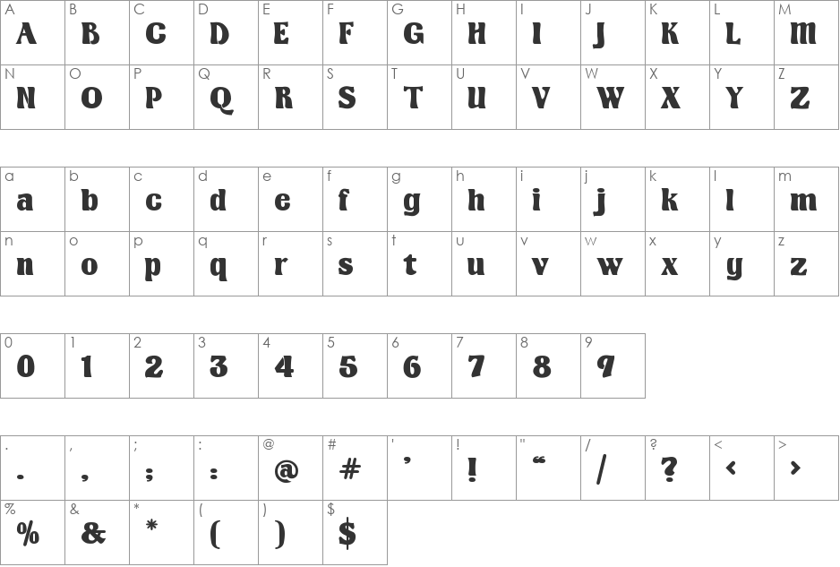 Kingthings Organica font character map preview