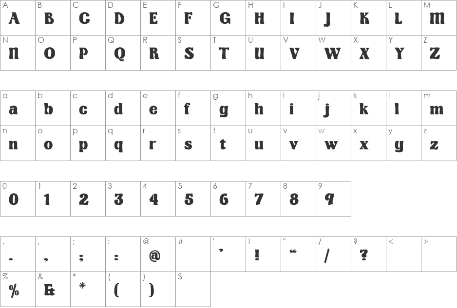 Kingthings Organica font character map preview