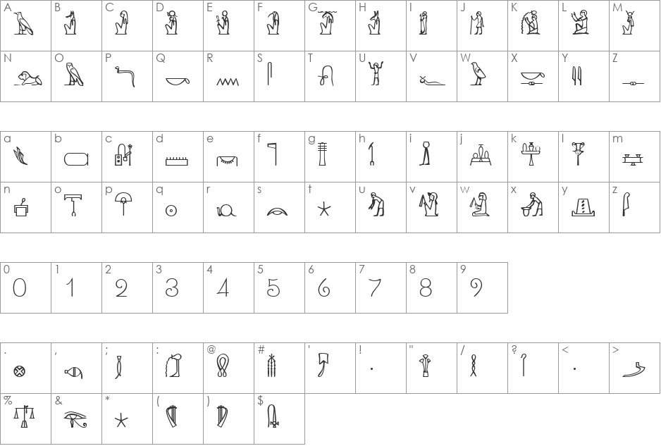 KingTut font character map preview