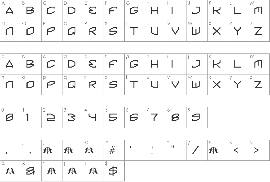 Kinine Alpha font character map preview