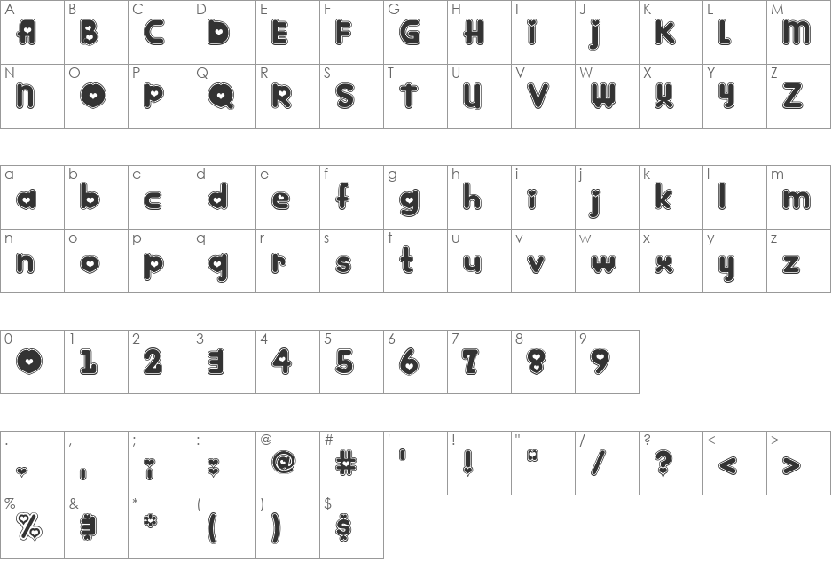 Kinkee font character map preview