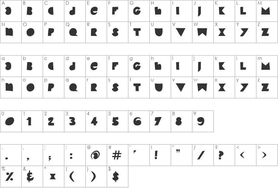 Kinky font character map preview