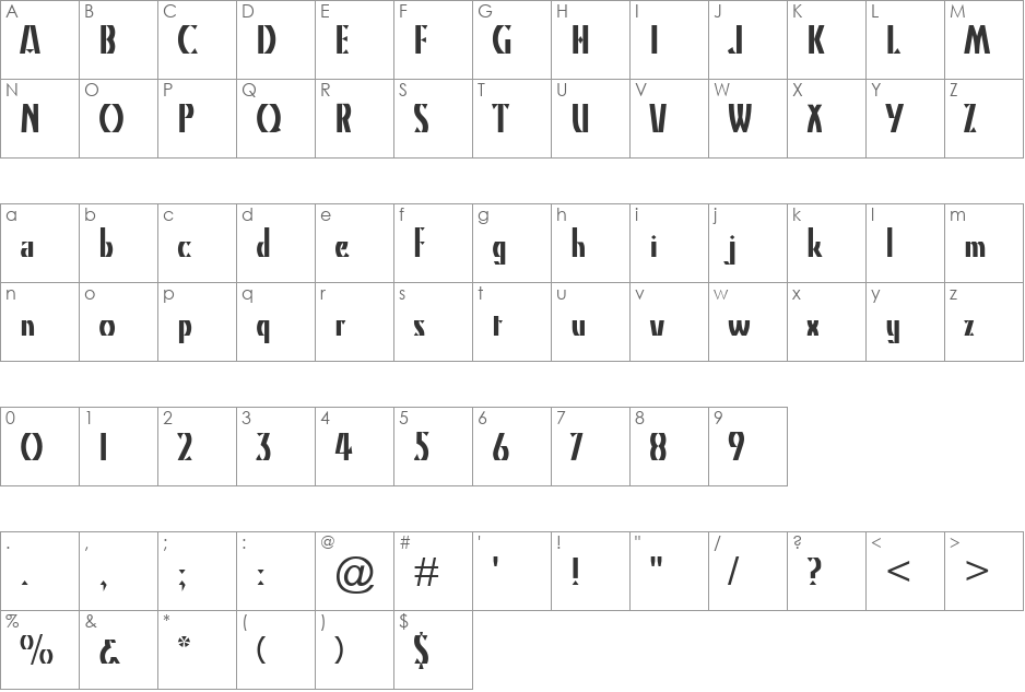 Kino MT font character map preview