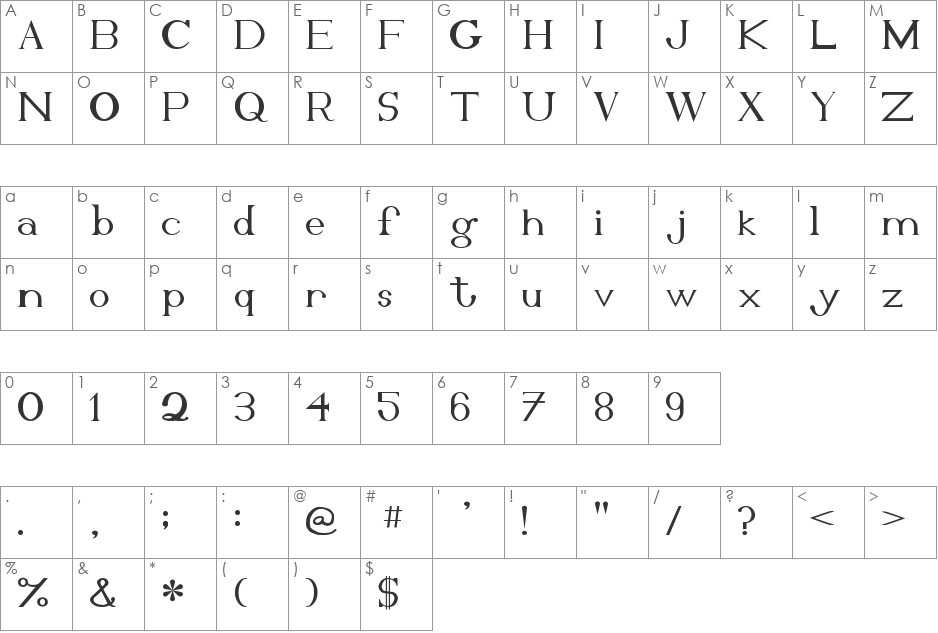 Kinryu font character map preview