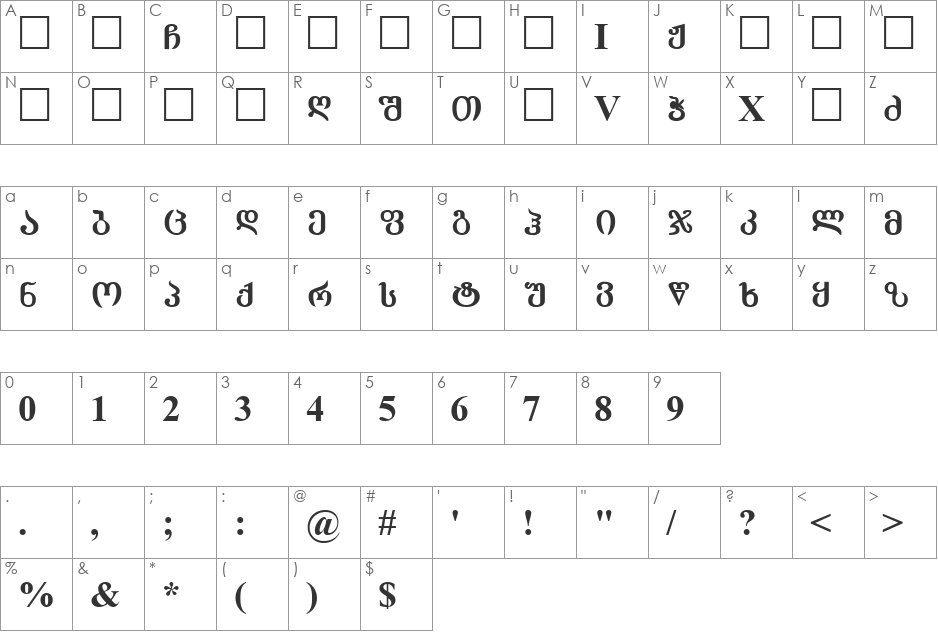AcadMtavr_lb font character map preview