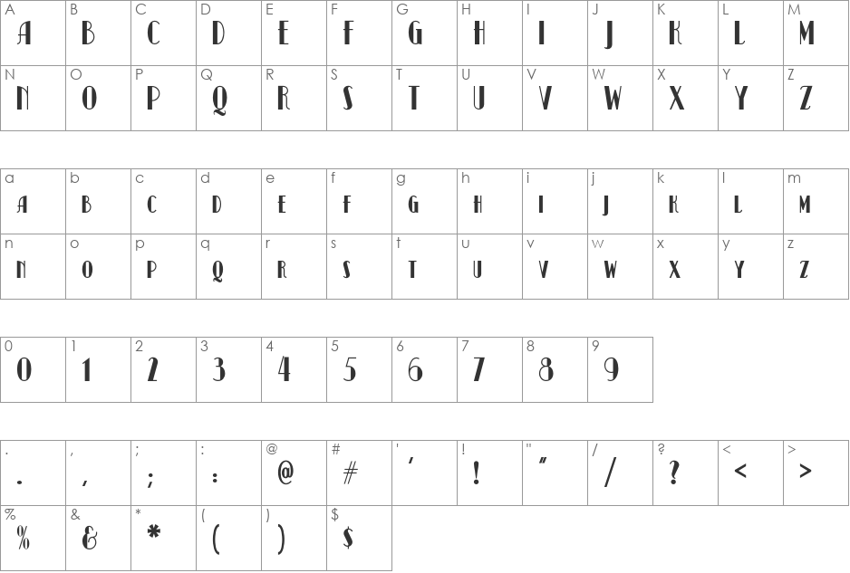 Kismet NF font character map preview