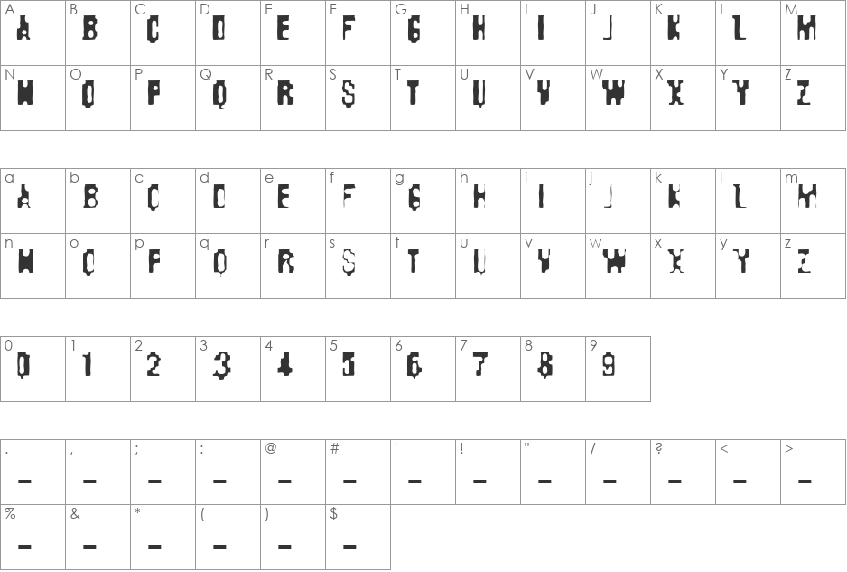 Kisskorv font character map preview