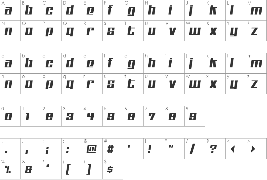 Kitchen police font character map preview
