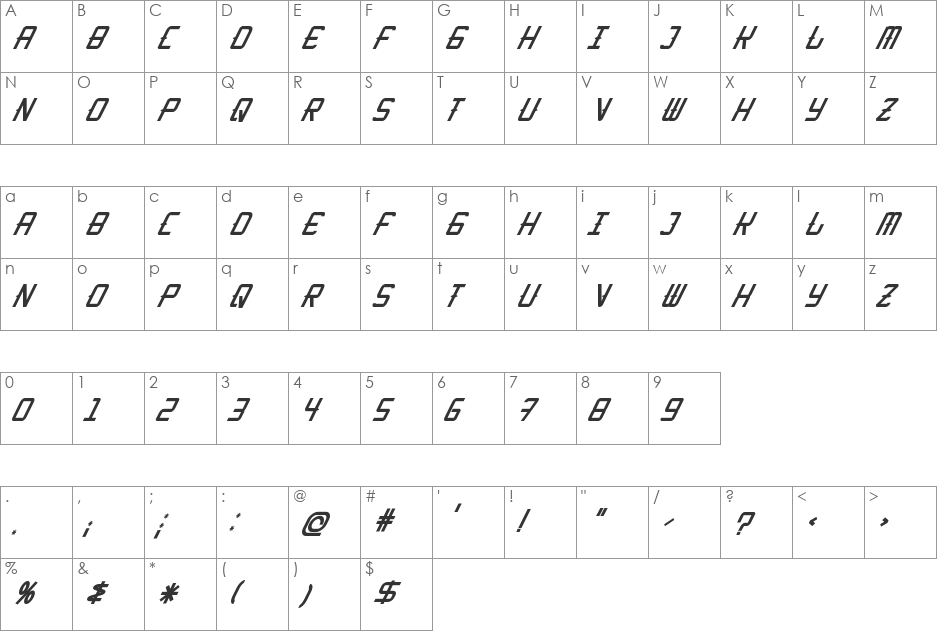 KitchenCowboyThin font character map preview