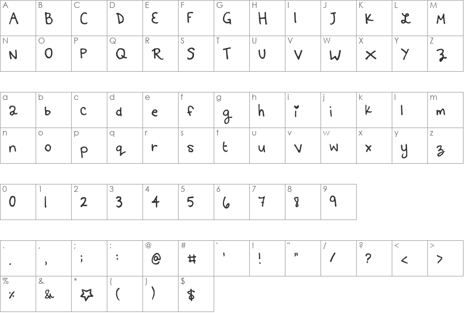 Kittyspoon font character map preview