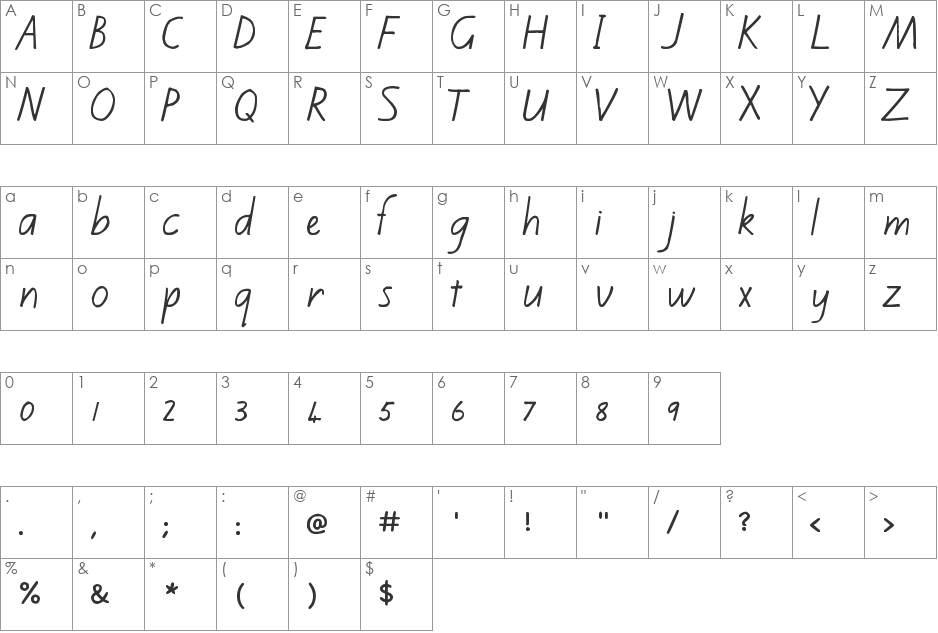 Kiwi School Handwriting font character map preview