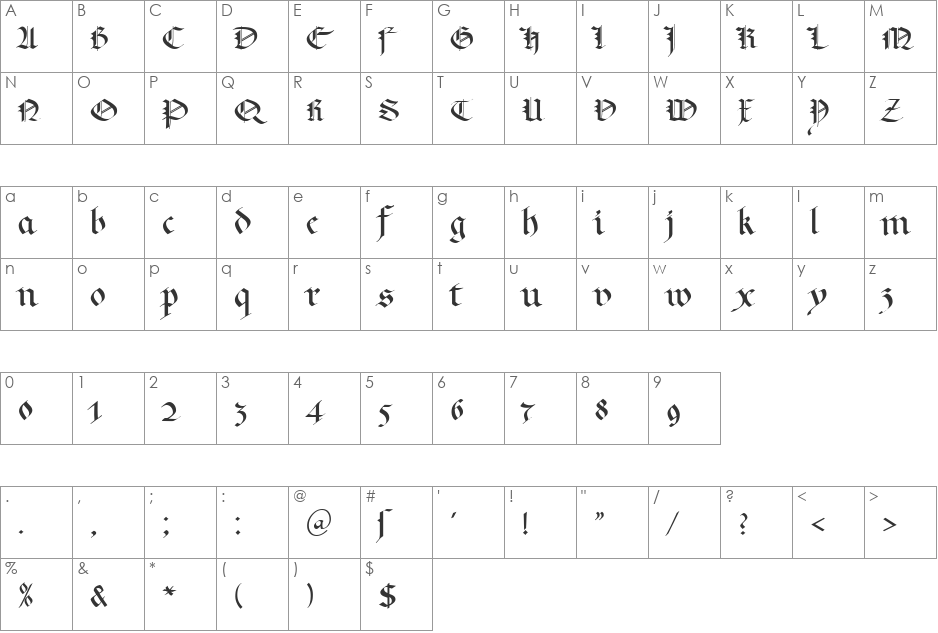 KL Gotic1 DB font character map preview