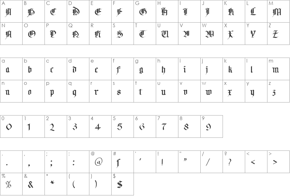 KL Gotic2 DB font character map preview