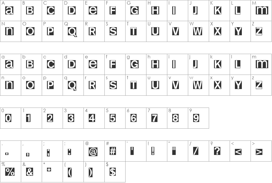 KL1 MonoSans font character map preview