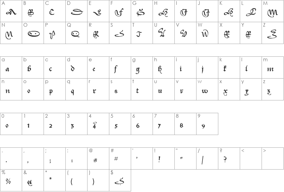 KL1Civilite font character map preview