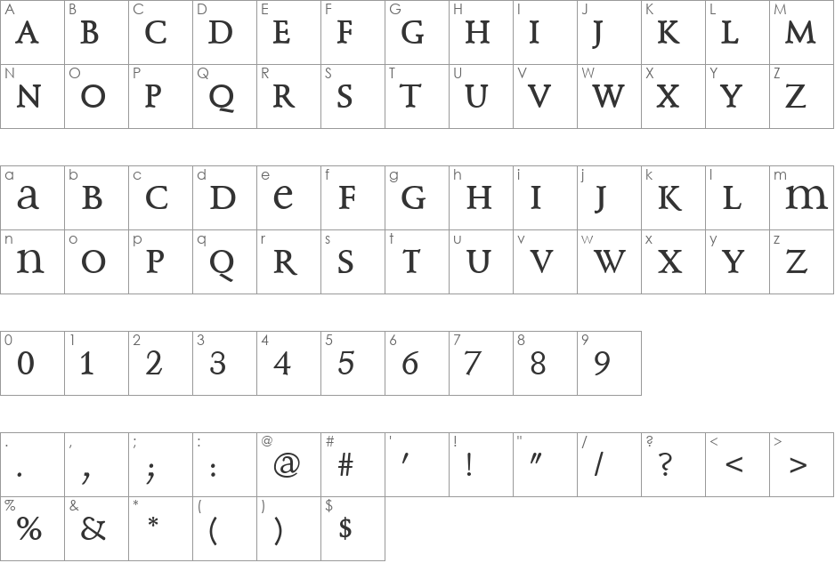 KL1_ Monocase Serif font character map preview
