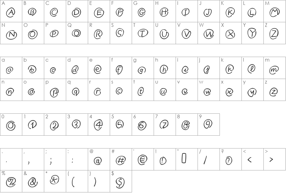 Klammeraffen font character map preview