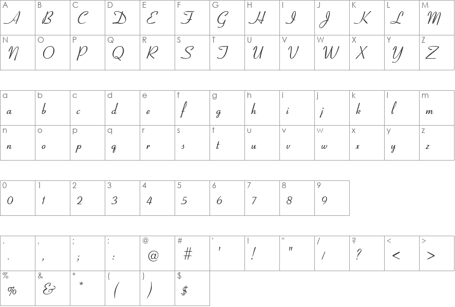 Aspire font character map preview
