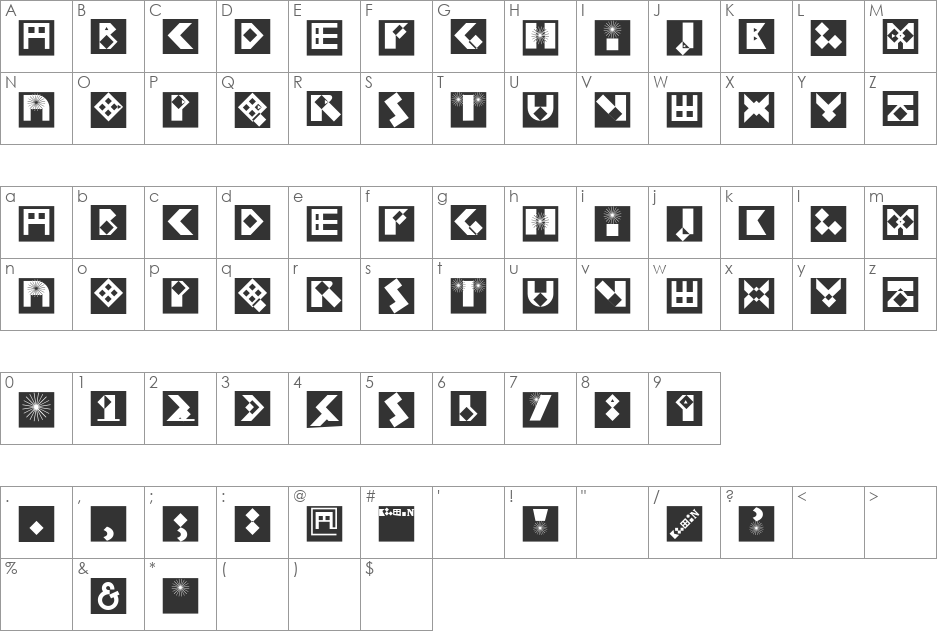 KleinBricksNegative font character map preview