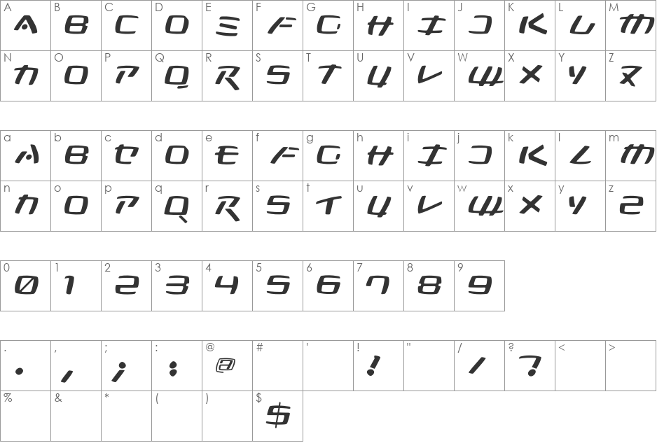 Kleinsan font character map preview