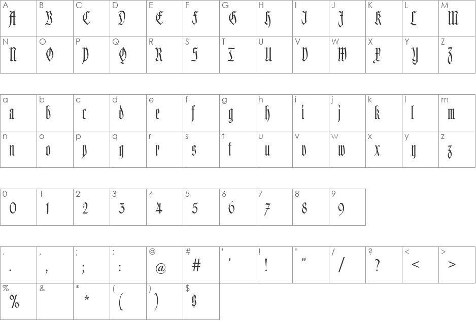 Kleinsemmering font character map preview