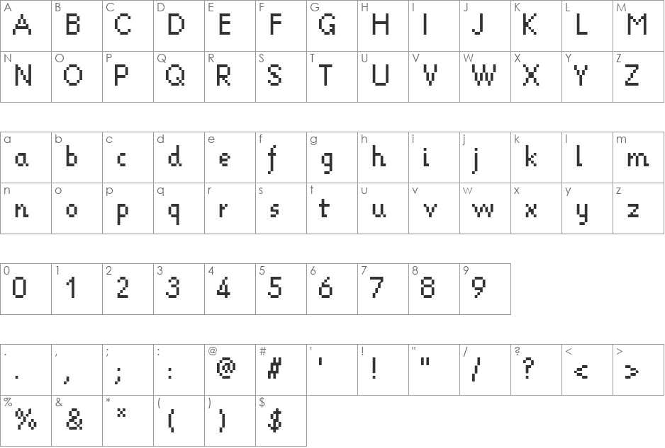 Kleintenna font character map preview
