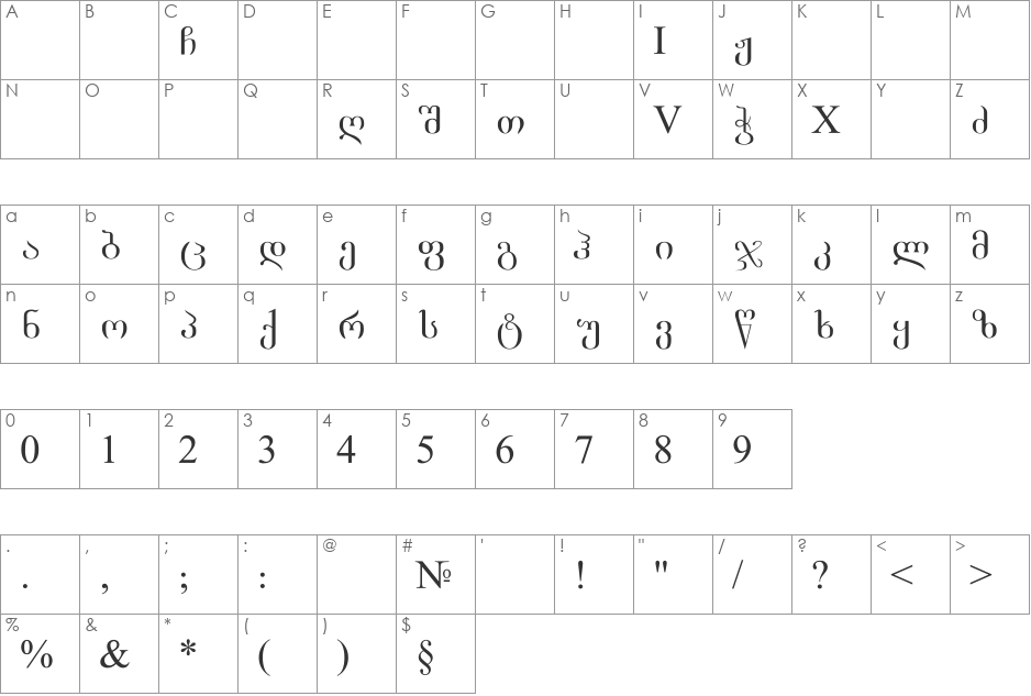 AcadNusx font character map preview