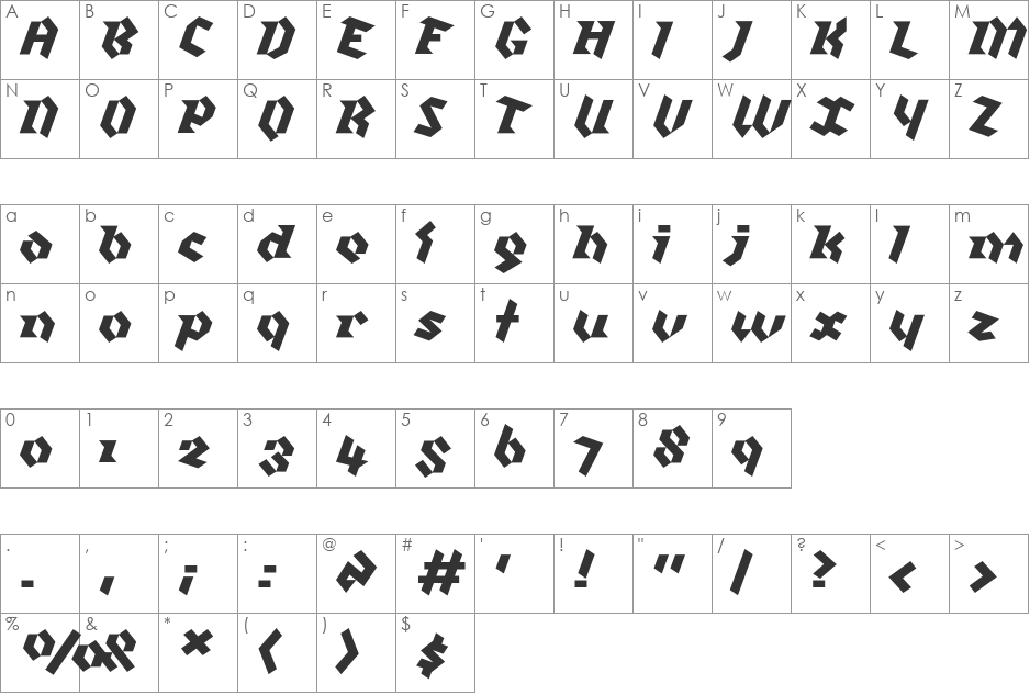 Klute font character map preview