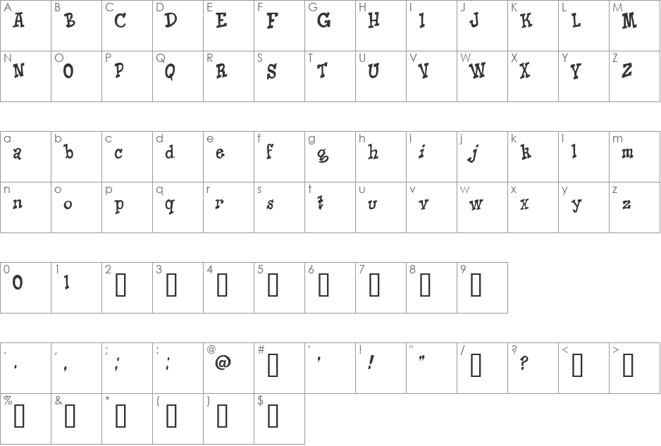 Knick O Teen font character map preview
