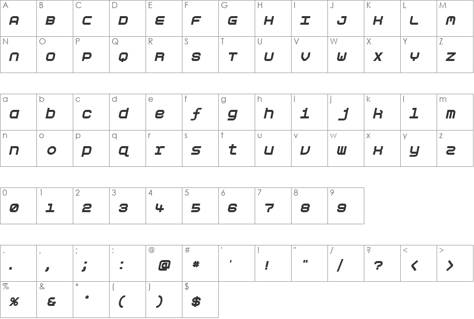 AspirinRefillCollapsed font character map preview