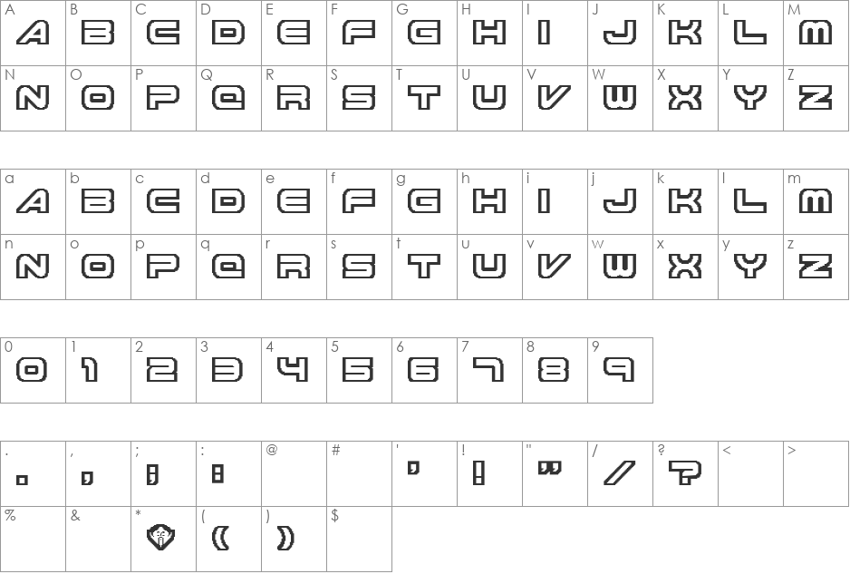 Knighthawks font character map preview