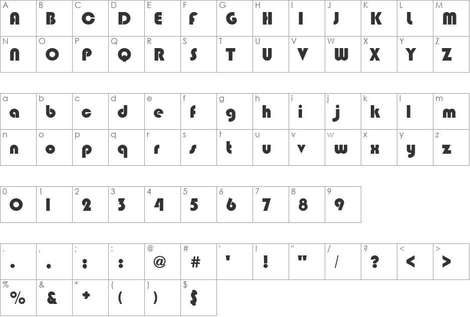 Knobby Pine font character map preview