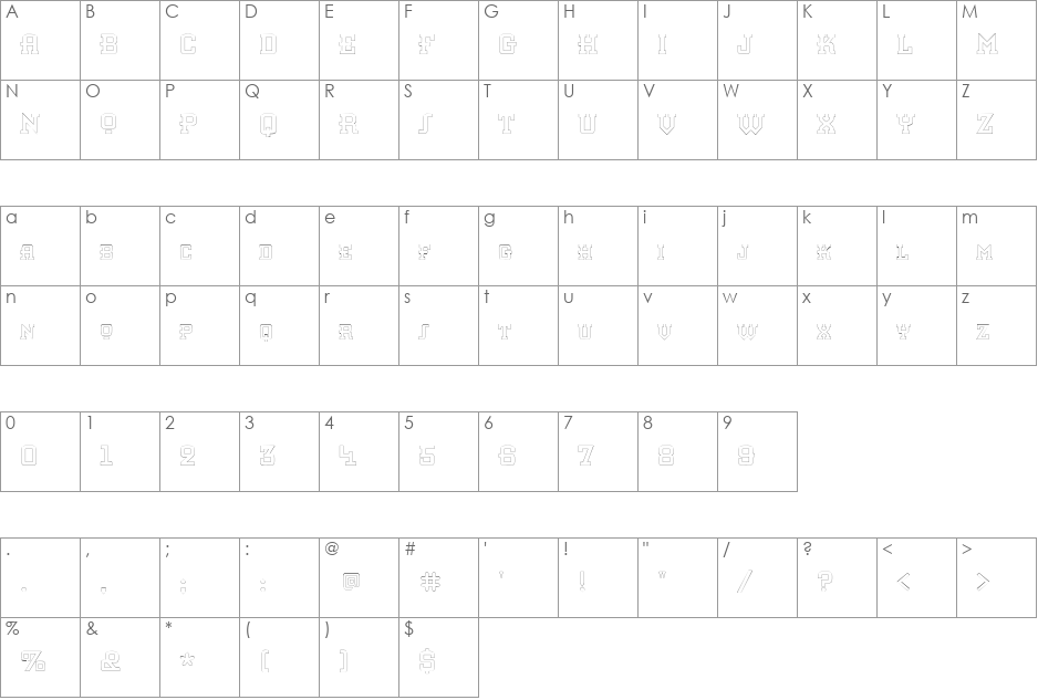 KnomenOutline font character map preview