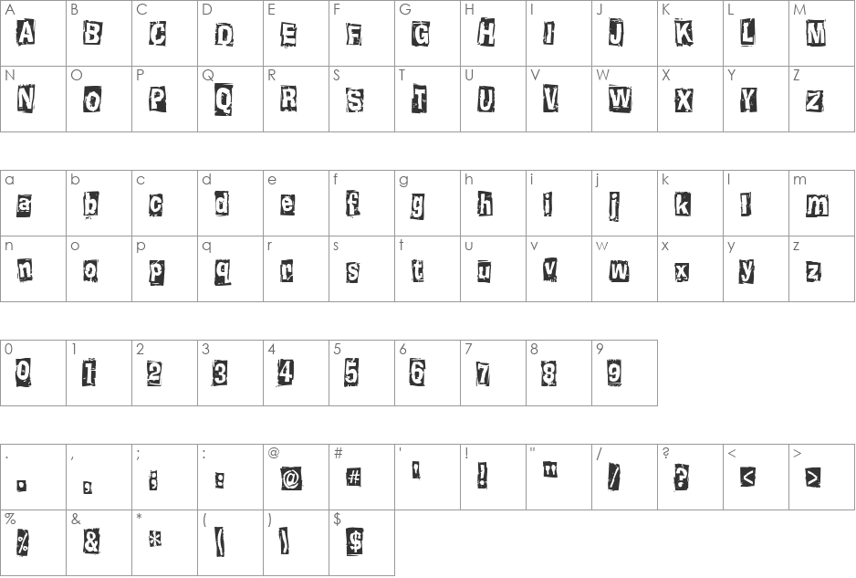 Knucklehead Boxed font character map preview