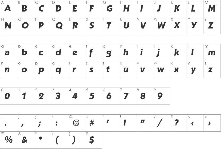 Koblenz-BoldIta font character map preview