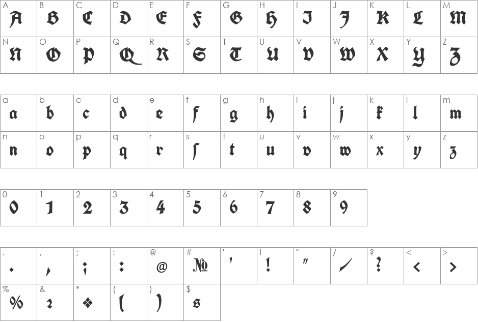 Koch Fette Deutsche Schrift font character map preview