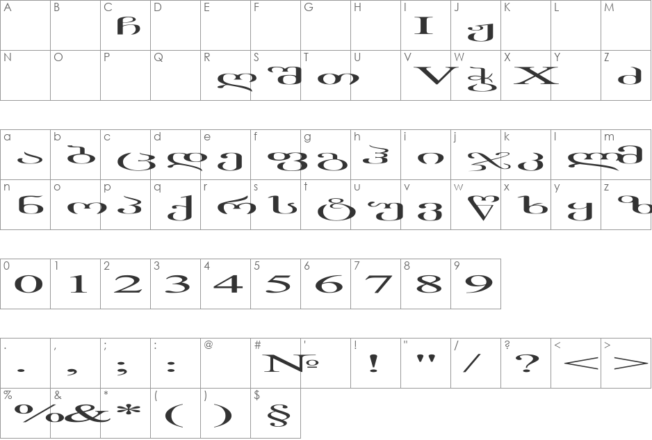 AcadNusx Wd font character map preview