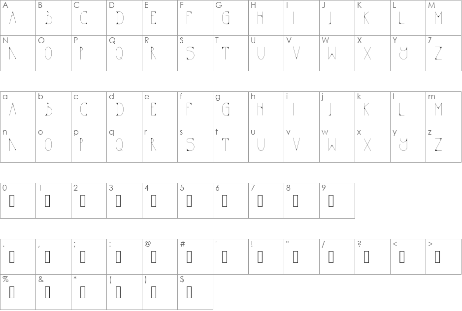 KODA font character map preview