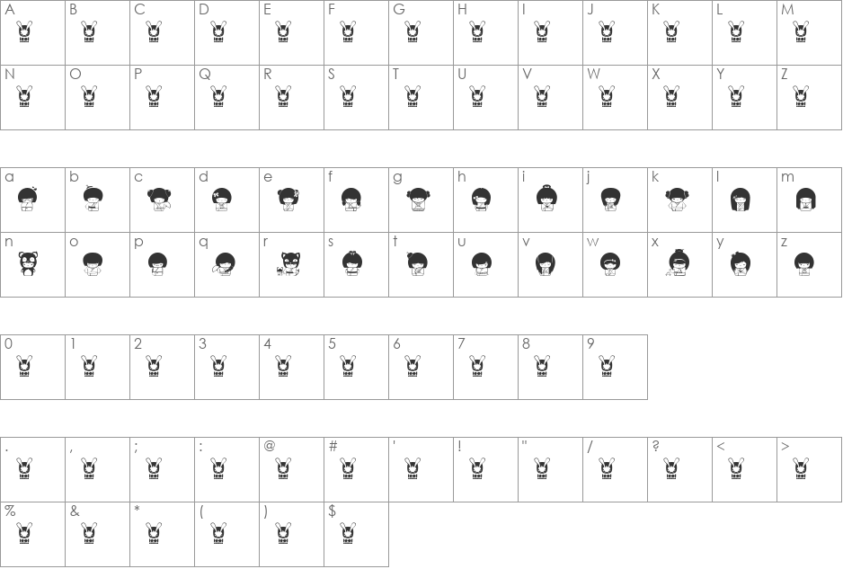 Kokeshi font character map preview