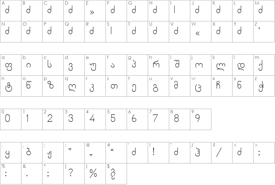 Kolcheti font character map preview
