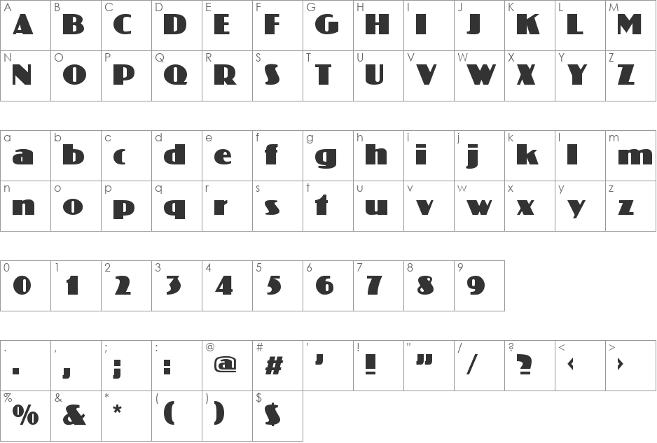 Koloss font character map preview