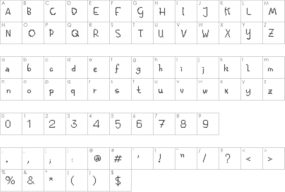 KolquatFunkyBitm font character map preview