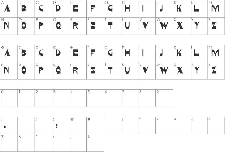 Komatsu Cen font character map preview