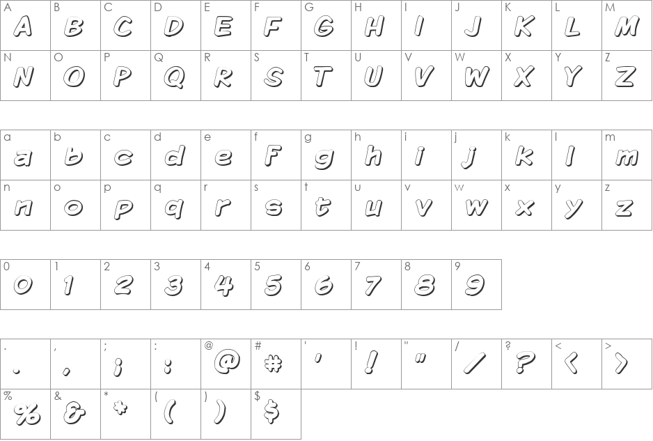 Komika Display - Shadow font character map preview