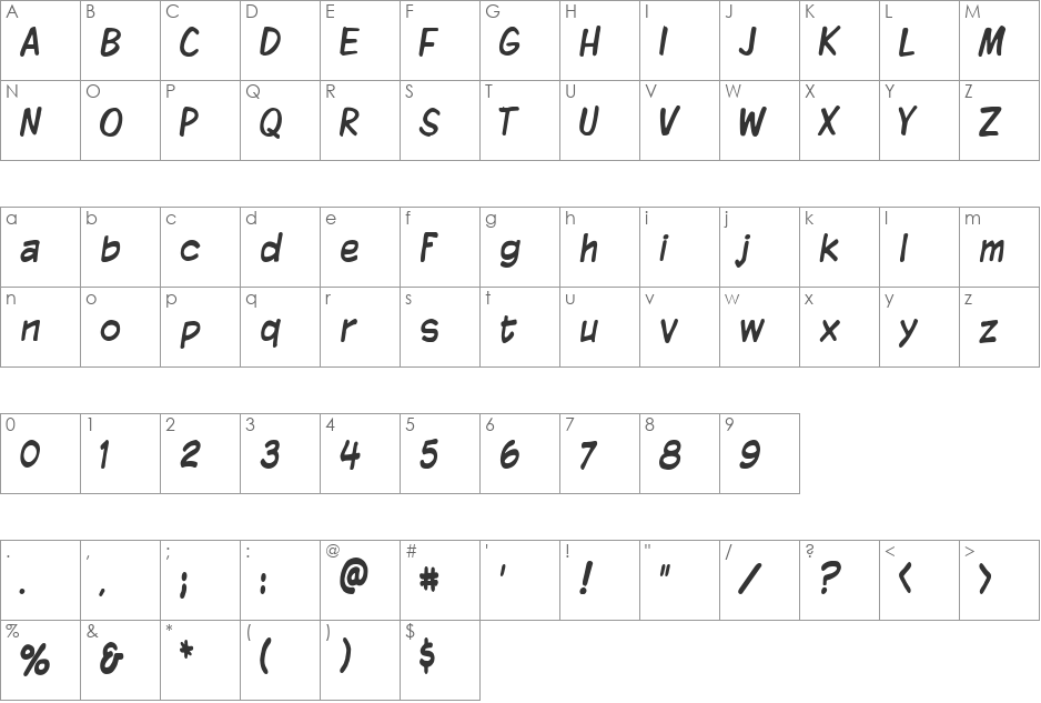 Komika Display Tight font character map preview