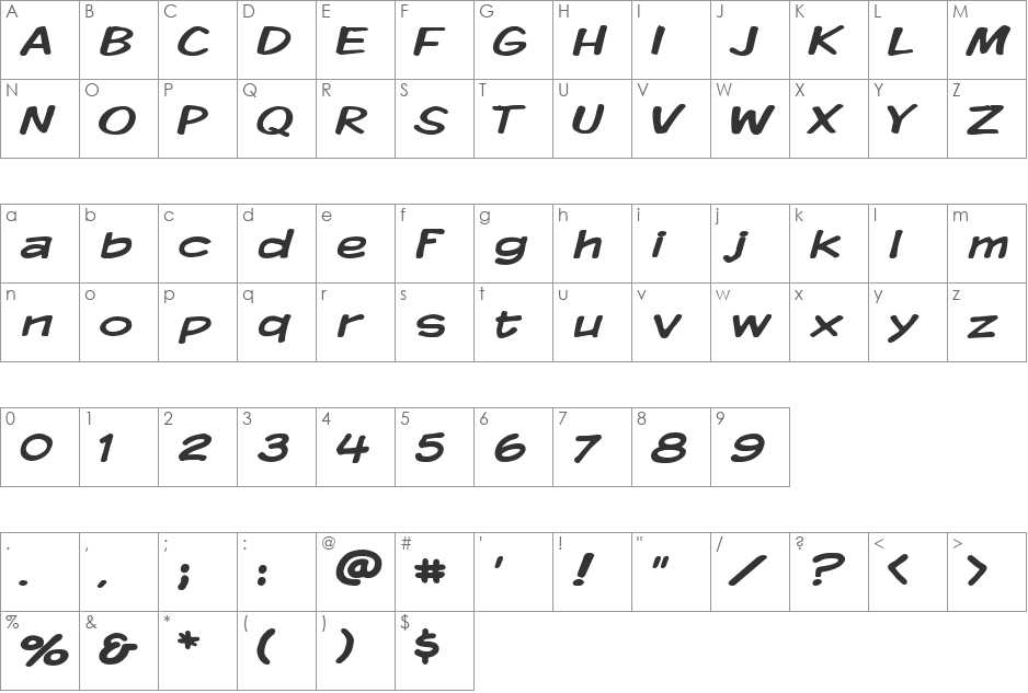 Komika Display Wide font character map preview